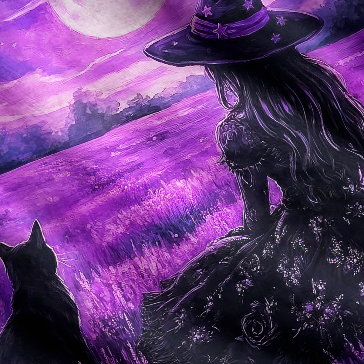 Purplehecate Dreamy Purple Witch and Black Cat Ugly Cardigan Sweaters