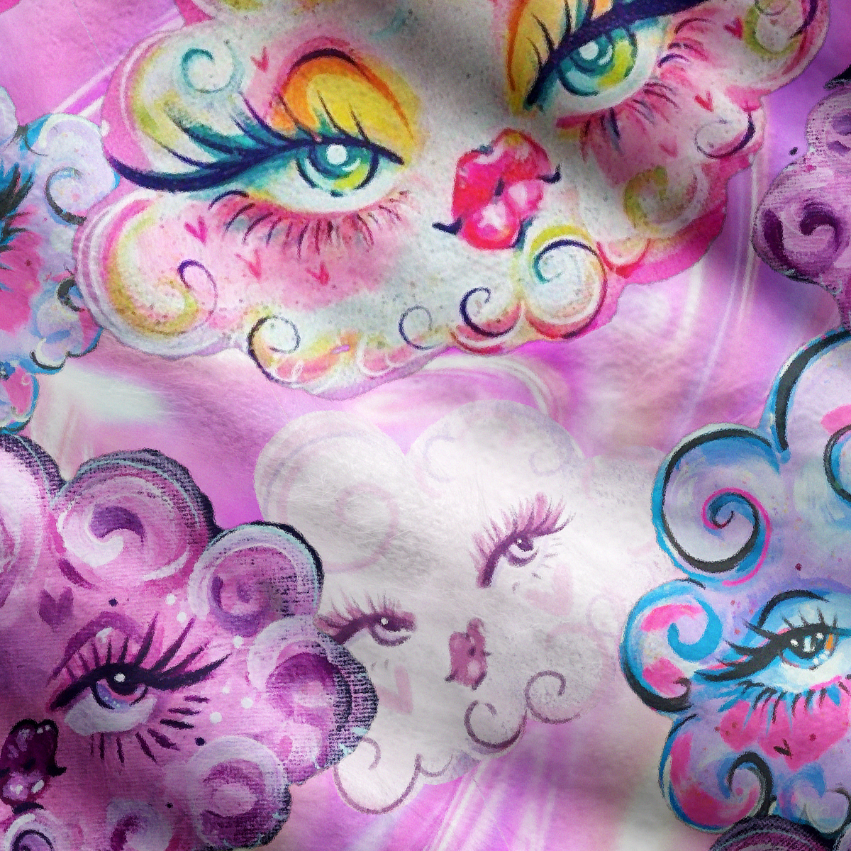 Purplehecate Dreamy Cloud Faces Ugly Cardigan Sweaters