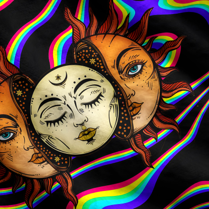 Purplehecate Psychedelic Sun and Moon Ugly Cardigan Sweaters