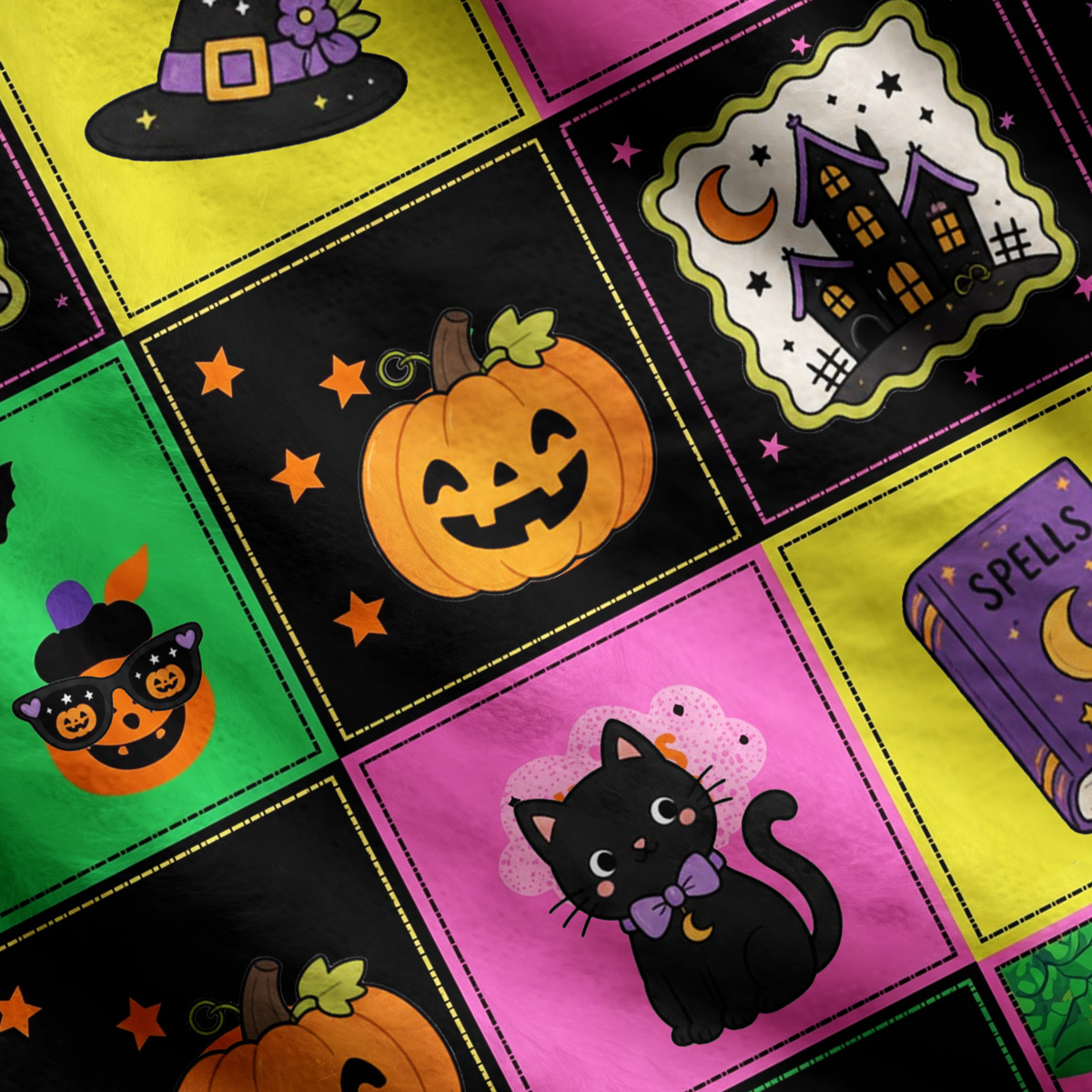 Purplehecate Trick or Treat Halloween Patchwork Ugly Cardigan Sweaters