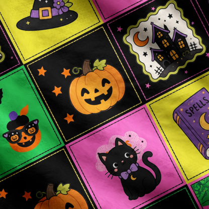 Purplehecate Trick or Treat Halloween Patchwork Ugly Cardigan Sweaters