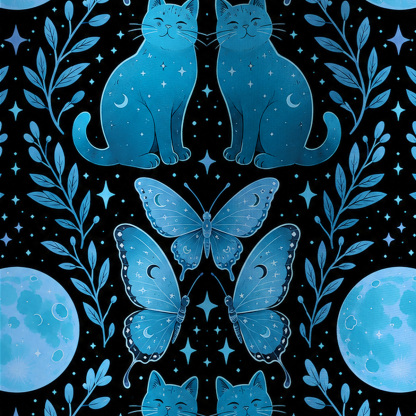 Purplehecate Celestial Blue Cat Moon All Over Print T-Shirt
