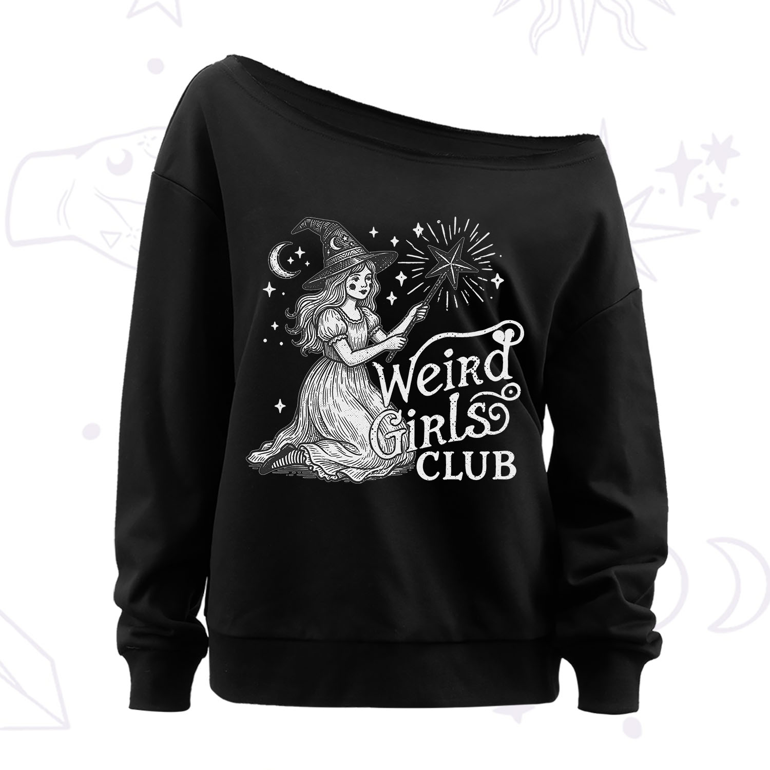 Purplehecate Weird Girls Club Off The Shoulder Sweatshirt