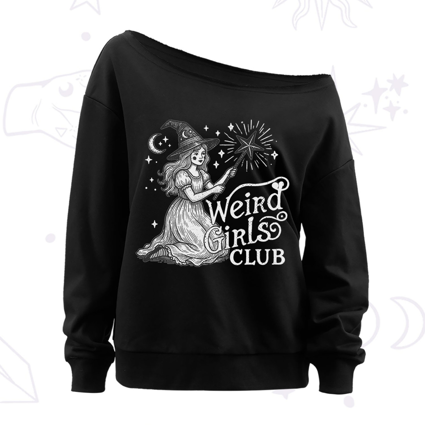 Purplehecate Weird Girls Club Off The Shoulder Sweatshirt