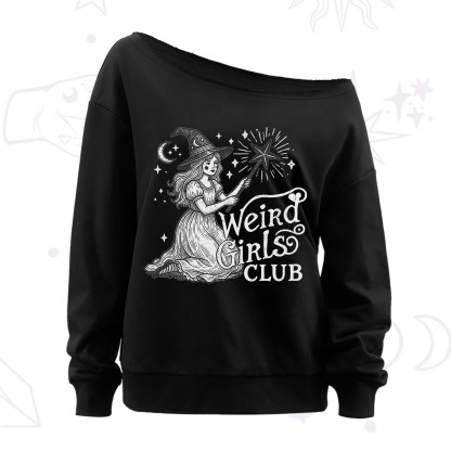 Purplehecate Weird Girls Club Off The Shoulder Sweatshirt