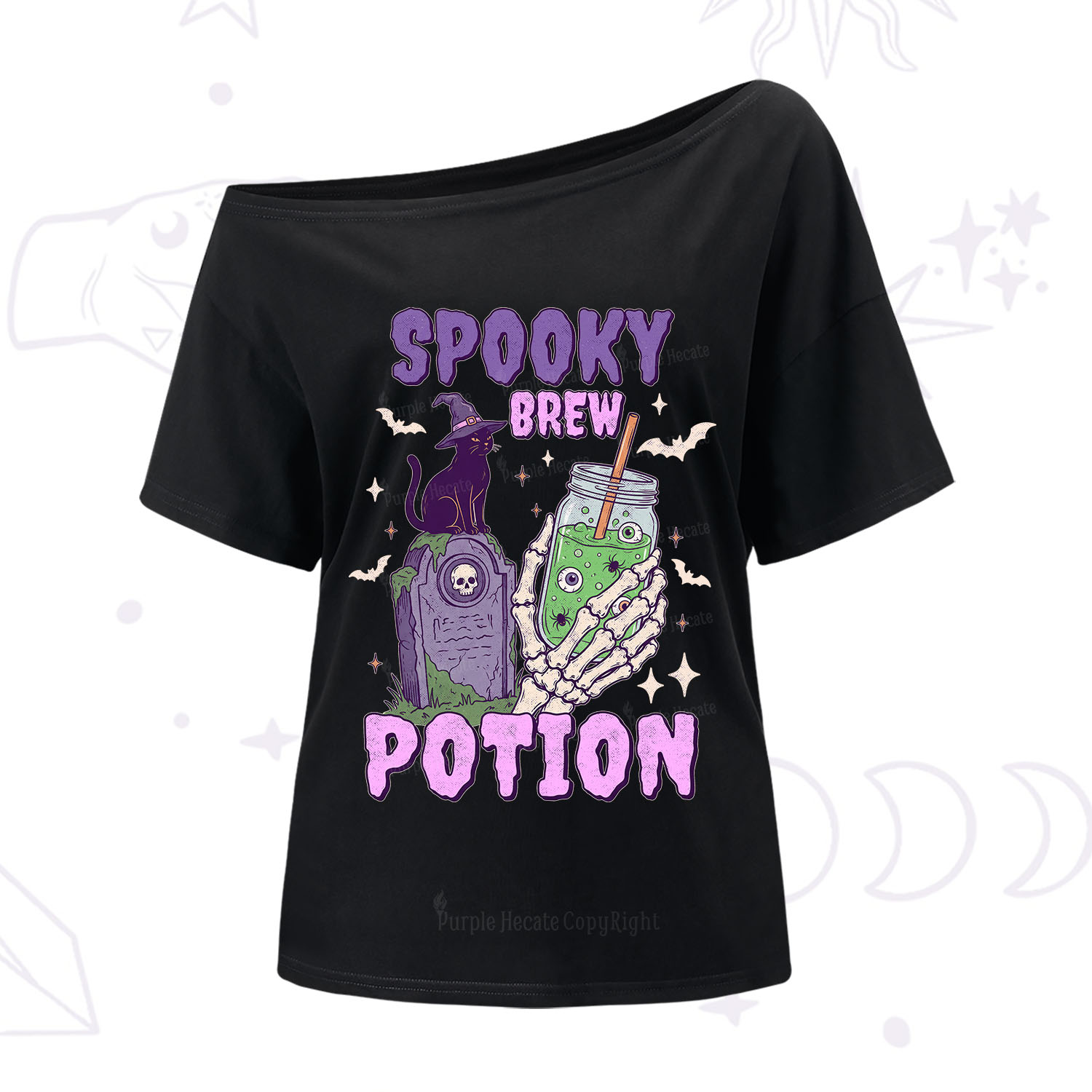 Purplehecate Spooky Brew Potion Halloween One Shoulder T-Shirt