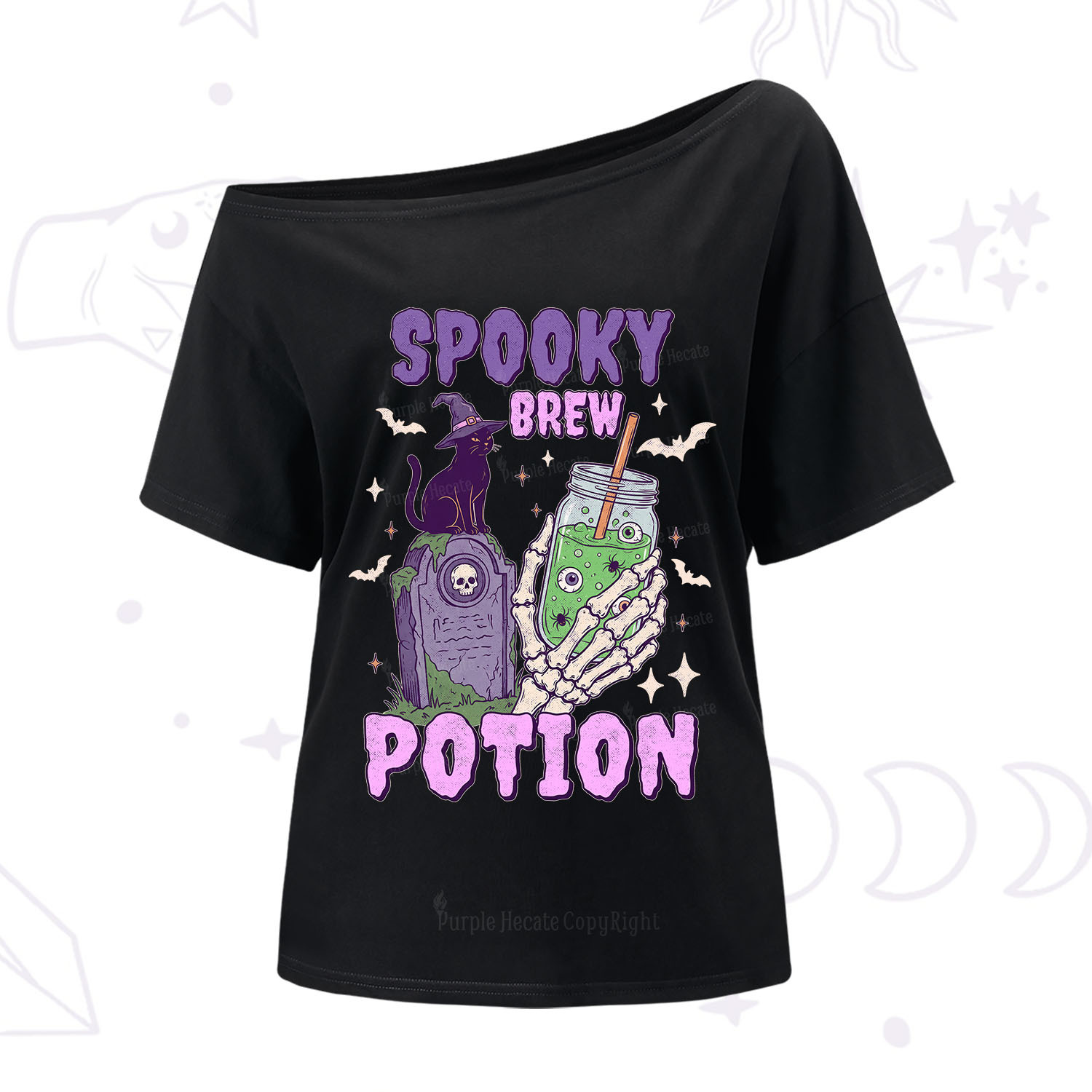 Purplehecate Spooky Brew Potion Halloween One Shoulder T-Shirt