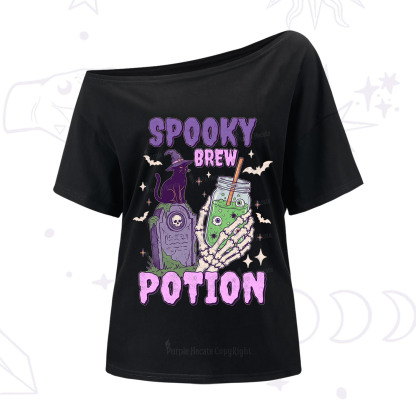 Purplehecate Spooky Brew Potion Halloween One Shoulder T-Shirt