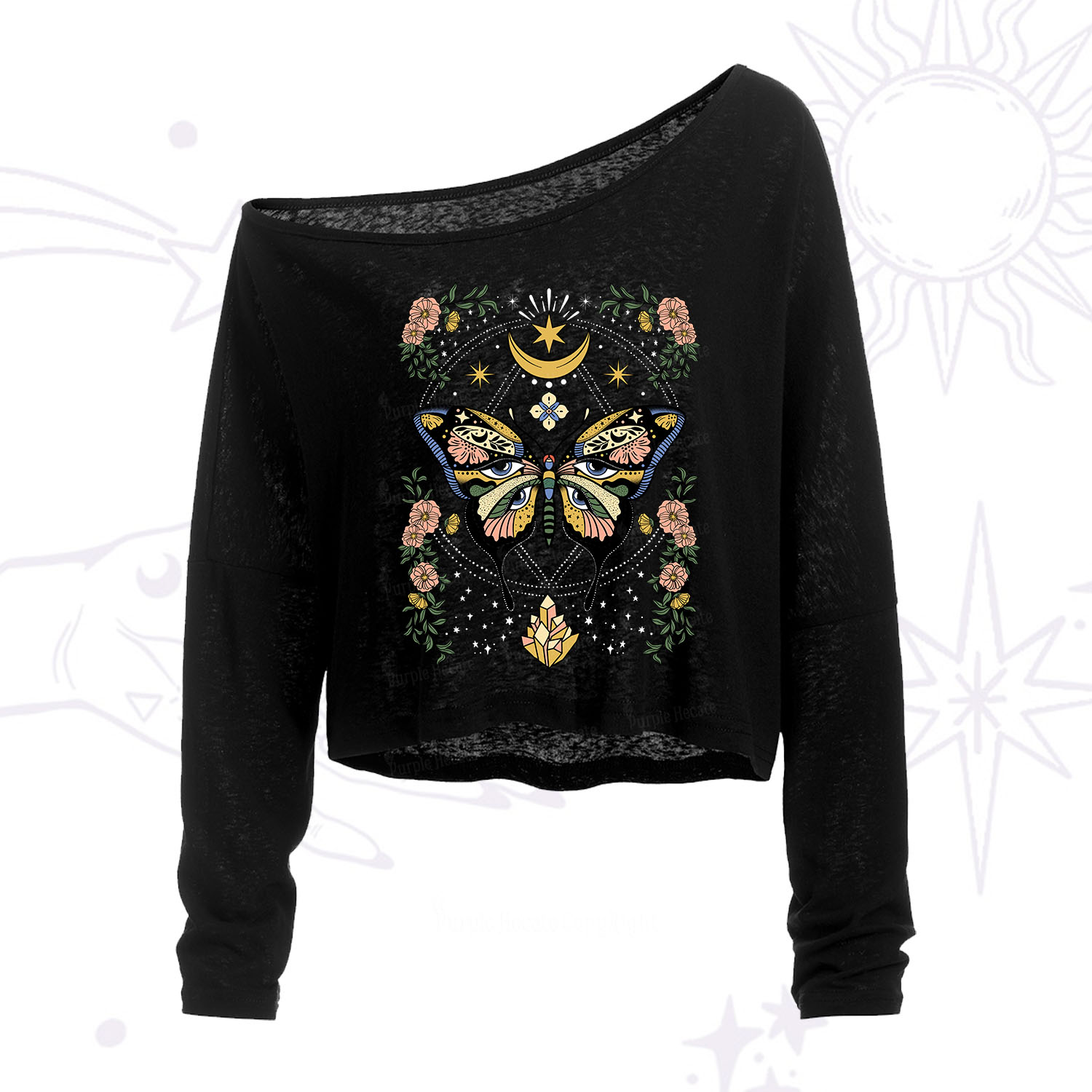Purplehecate I Am Opening One Shoulder Crop Shirt