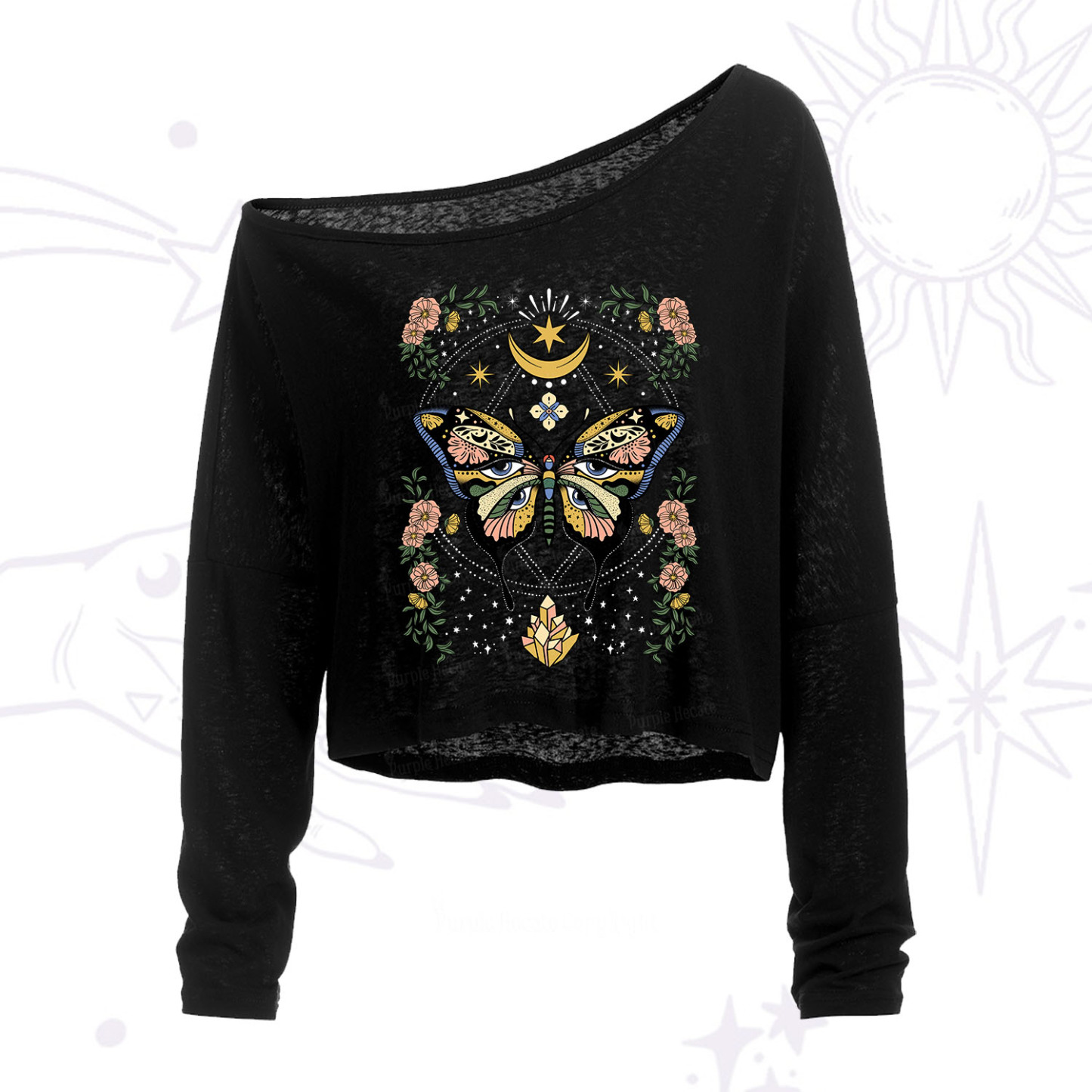 Purplehecate I Am Opening One Shoulder Crop Shirt