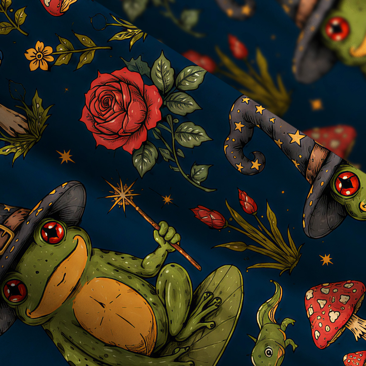 Purplehecate Forest Frog Wizard Print Wide Straps Maxi Dress