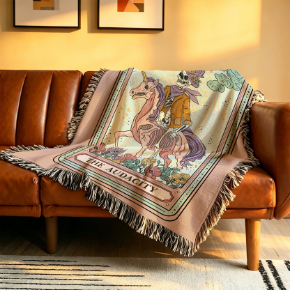 Purplehecate The Audacity Tarot Card Woven Tapestry Blanket
