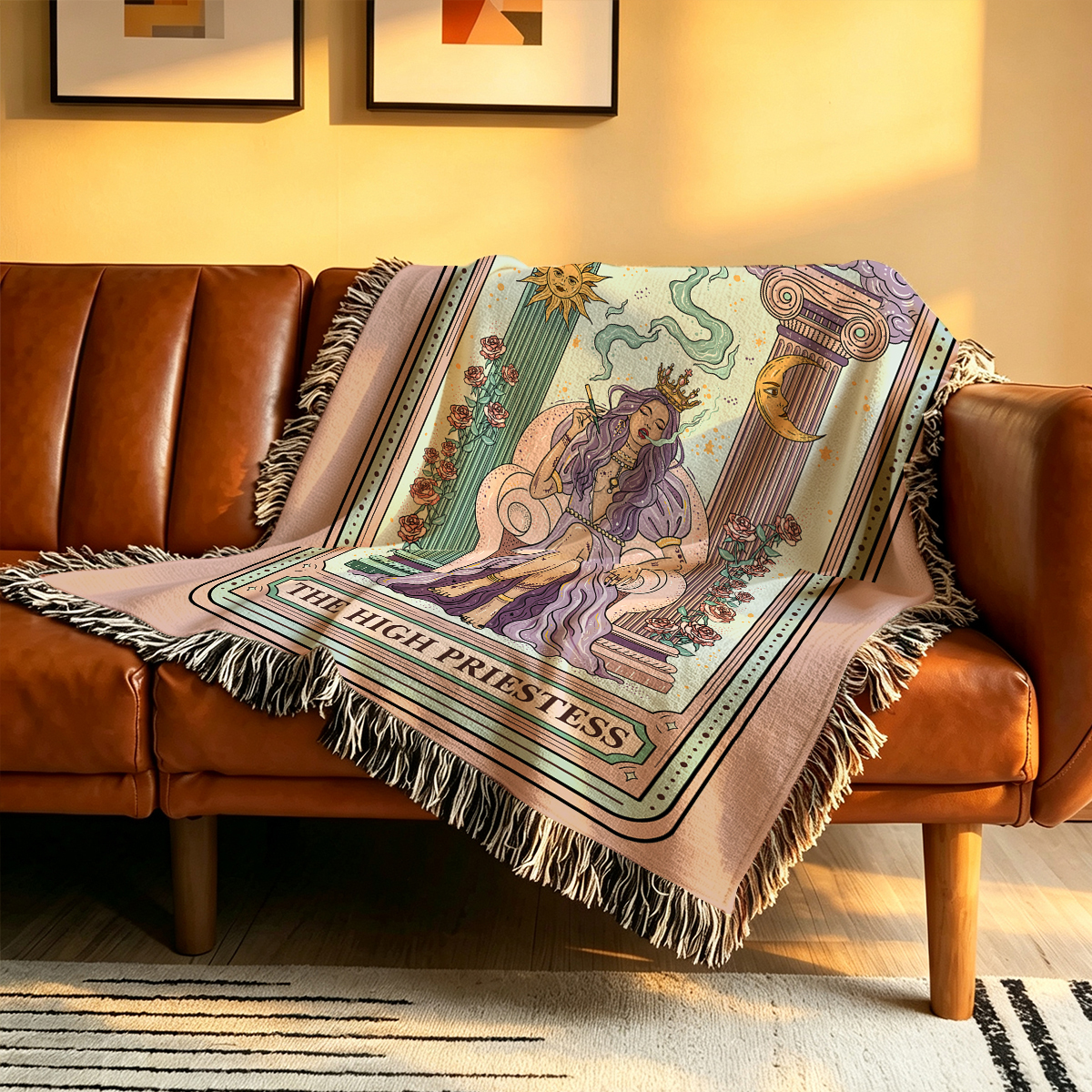 Purplehecate The High Priestess Tarot Card Woven Tapestry Blanket