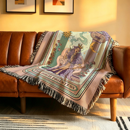 Purplehecate The High Priestess Tarot Card Woven Tapestry Blanket
