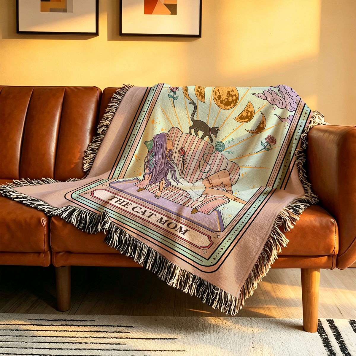 Purplehecate The Cat Mom Tarot Woven Tapestry Blanket