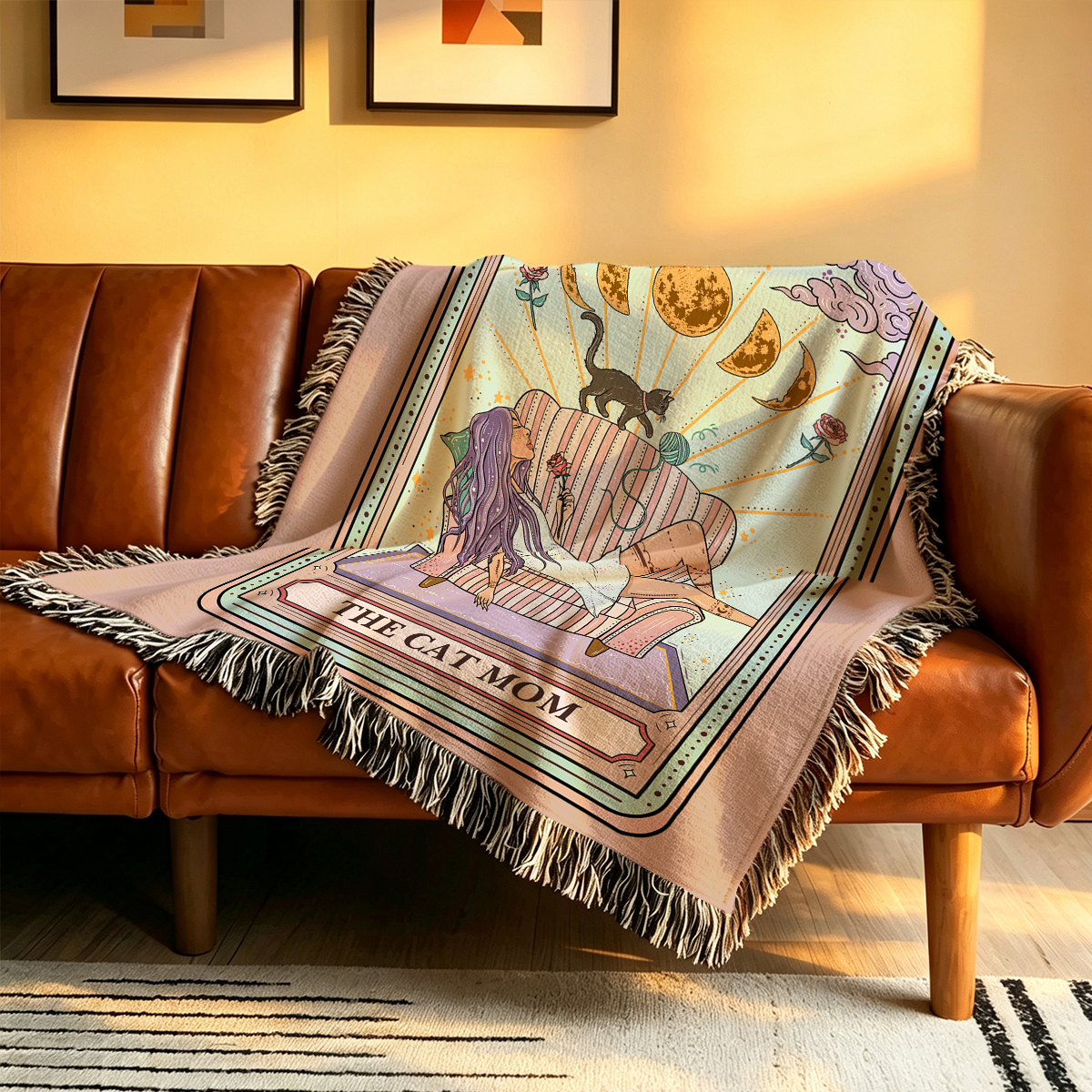 Purplehecate The Cat Mom Tarot Woven Tapestry Blanket