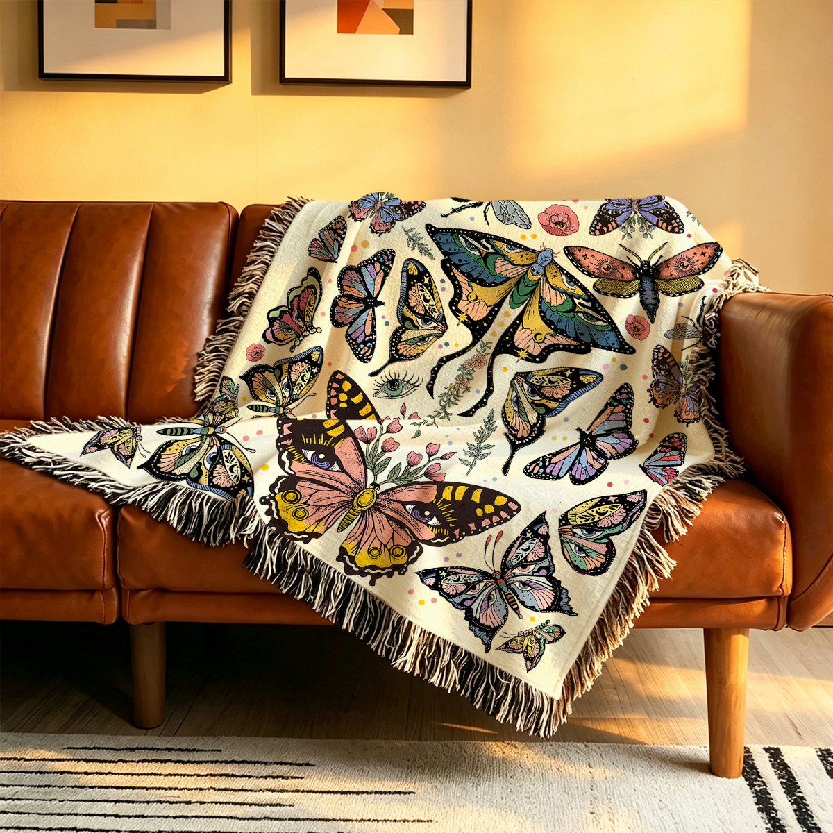 Purplehecate Mystical Butterfly & Moth Woven Tapestry Blanket