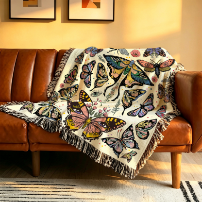 Purplehecate Mystical Butterfly & Moth Woven Tapestry Blanket