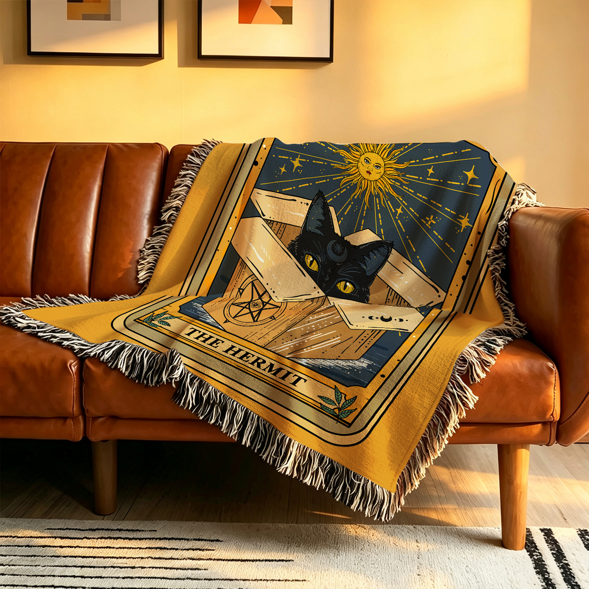 Purplehecate The Hermit Cat Tarot Card Woven Tapestry Blanket