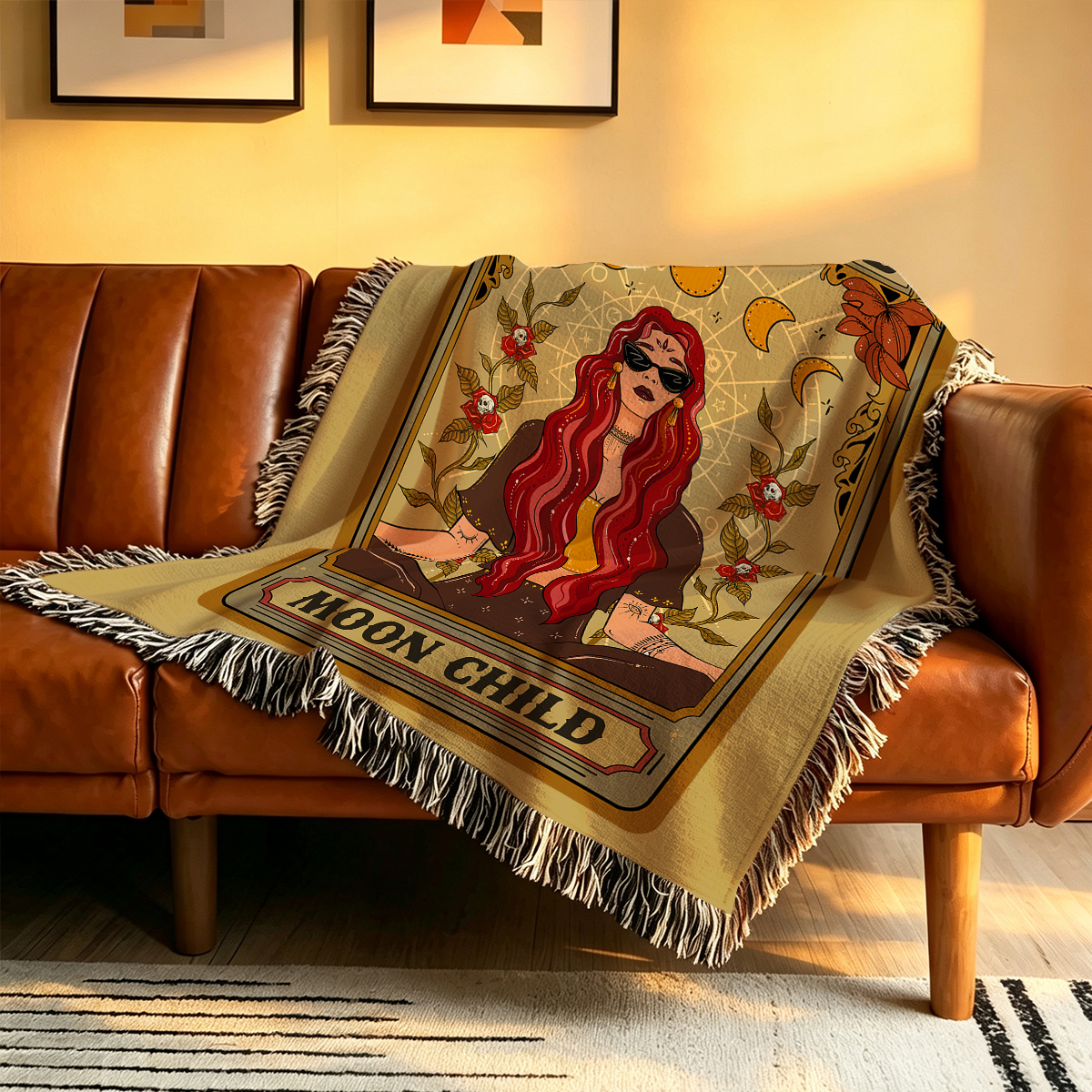 Purplehecate The Stay Wild Moon Child Oracle Card Woven Tapestry Blanket