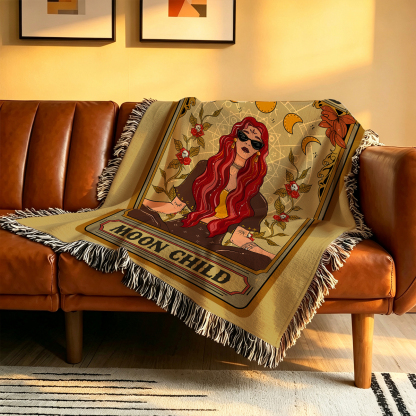 Purplehecate The Stay Wild Moon Child Oracle Card Woven Tapestry Blanket