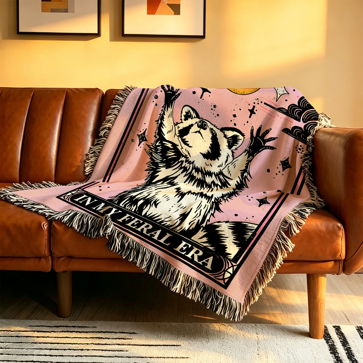 Purplehecate The In My Feral Era Tarot Raccoon Woven Tapestry Blanket