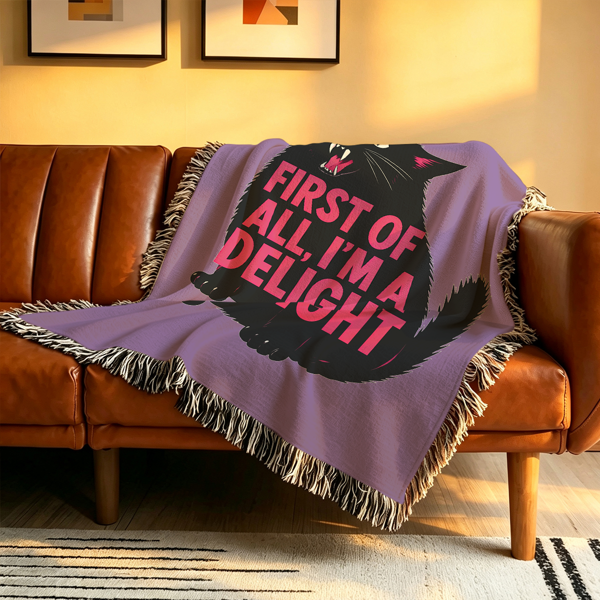 Purplehecate First Of All I'm A Delight Cat Woven Tapestry Blanket