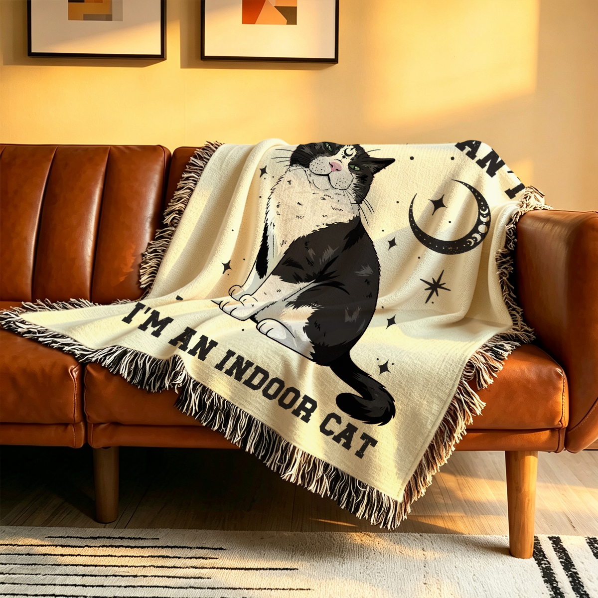 Purplehecate Sorry I Can't Go I'm an Indoor Cat Woven Tapestry Blanket