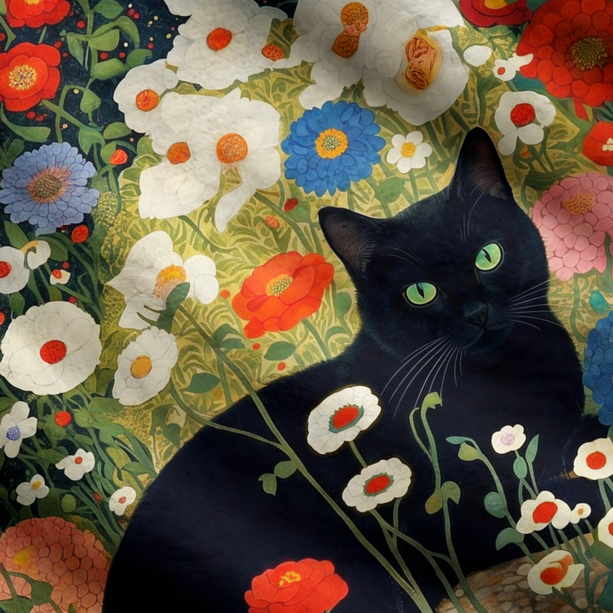 Purplehecate Vintage The Cat in Bloom Ugly Cardigan Sweaters