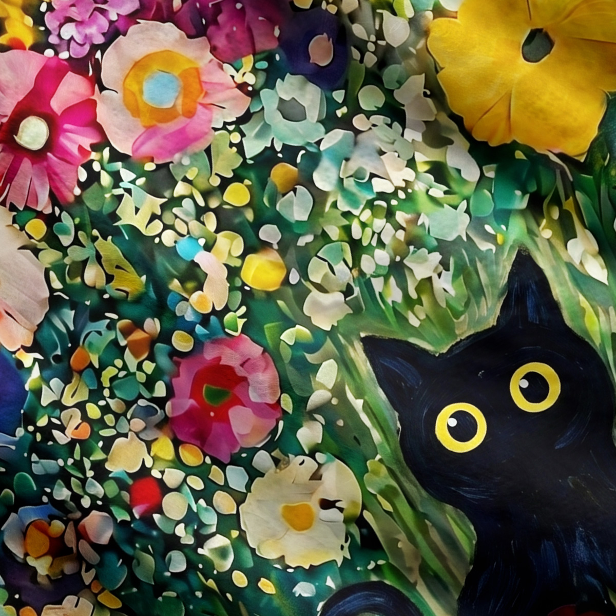 Purplehecate Fluffy Black Cat in Colorful Flower Field Ugly Cardigan Sweaters