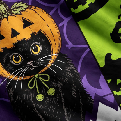Purplehecate Pumpkin Cat Halloween Ugly Cardigan Sweaters