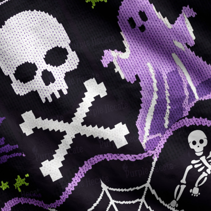 Purplehecate Halloween Haunted House Spooky Ghost Ugly Cardigan Sweaters