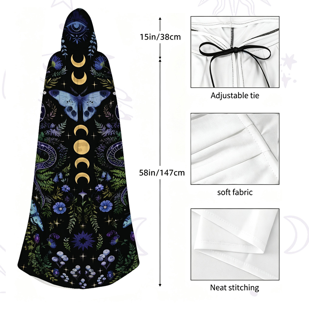 Purplehecate Moon Moth Witchery Hooded Cloak