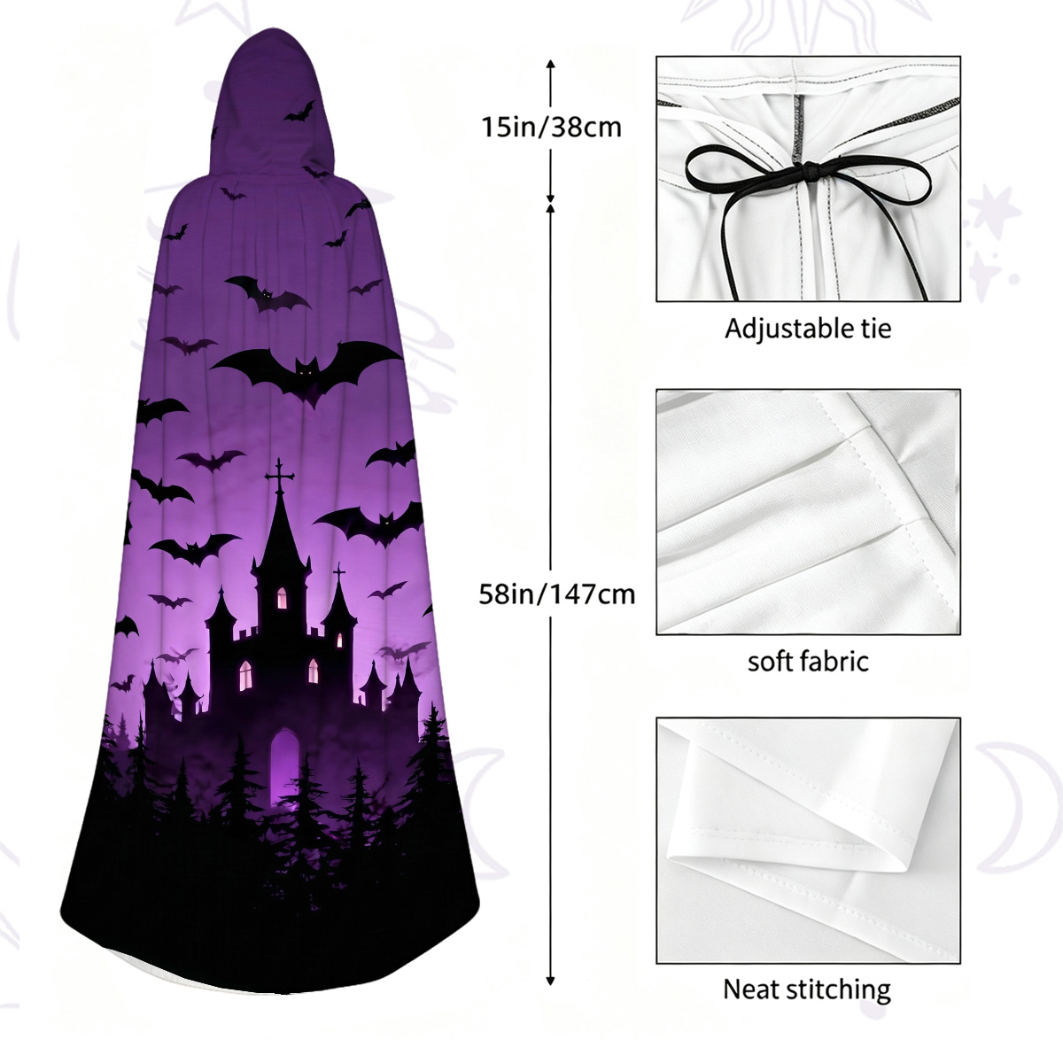 Purplehecate Spooky Night Bat Kingdom Hooded Cloak