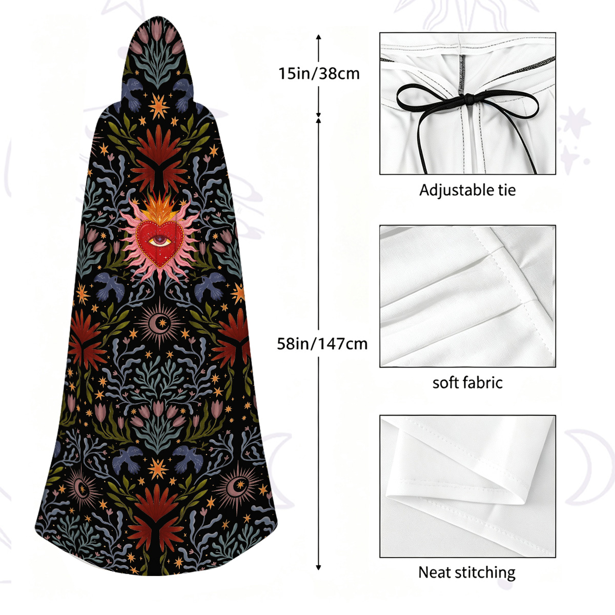 Purplehecate Sacred Flame Heart Hooded Cloak