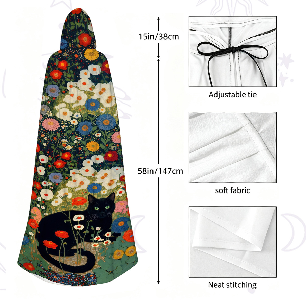 Purplehecate Vintage The Cat in Bloom Hooded Cloak