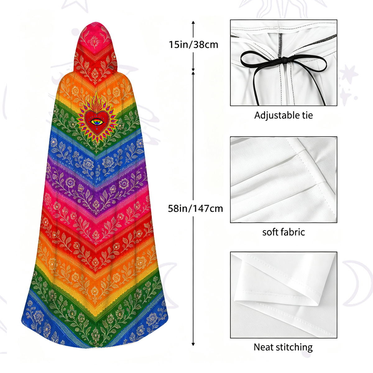 Purplehecate Rainbow Striped Sacred Heart Hooded Cloak