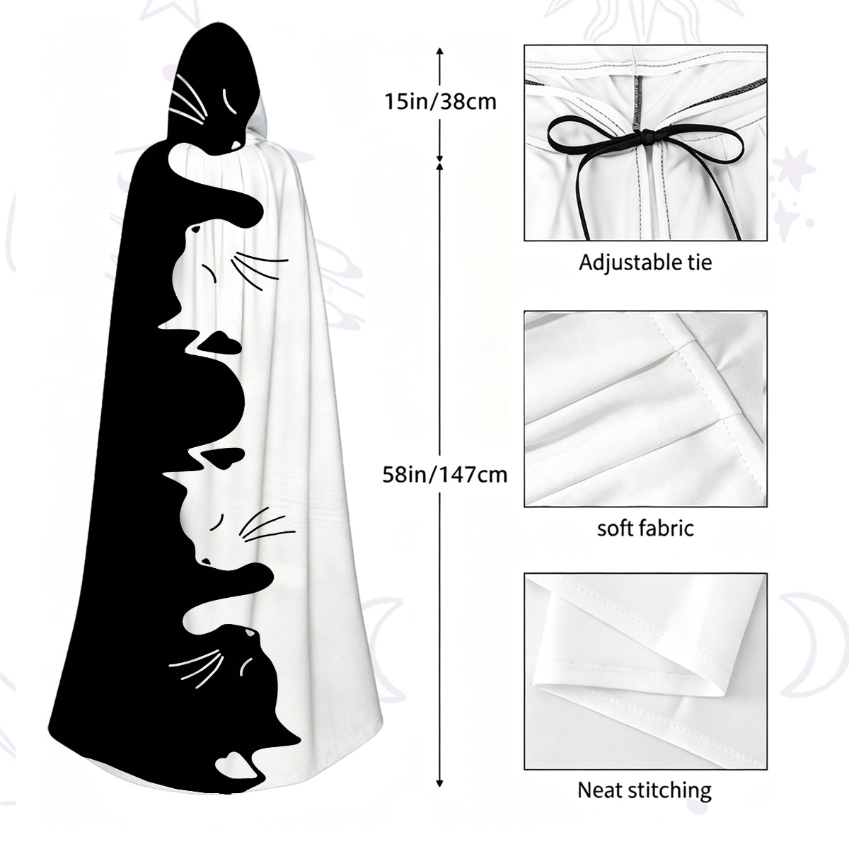 Purplehecate Yin Yang Cat Lover Hooded Cloak