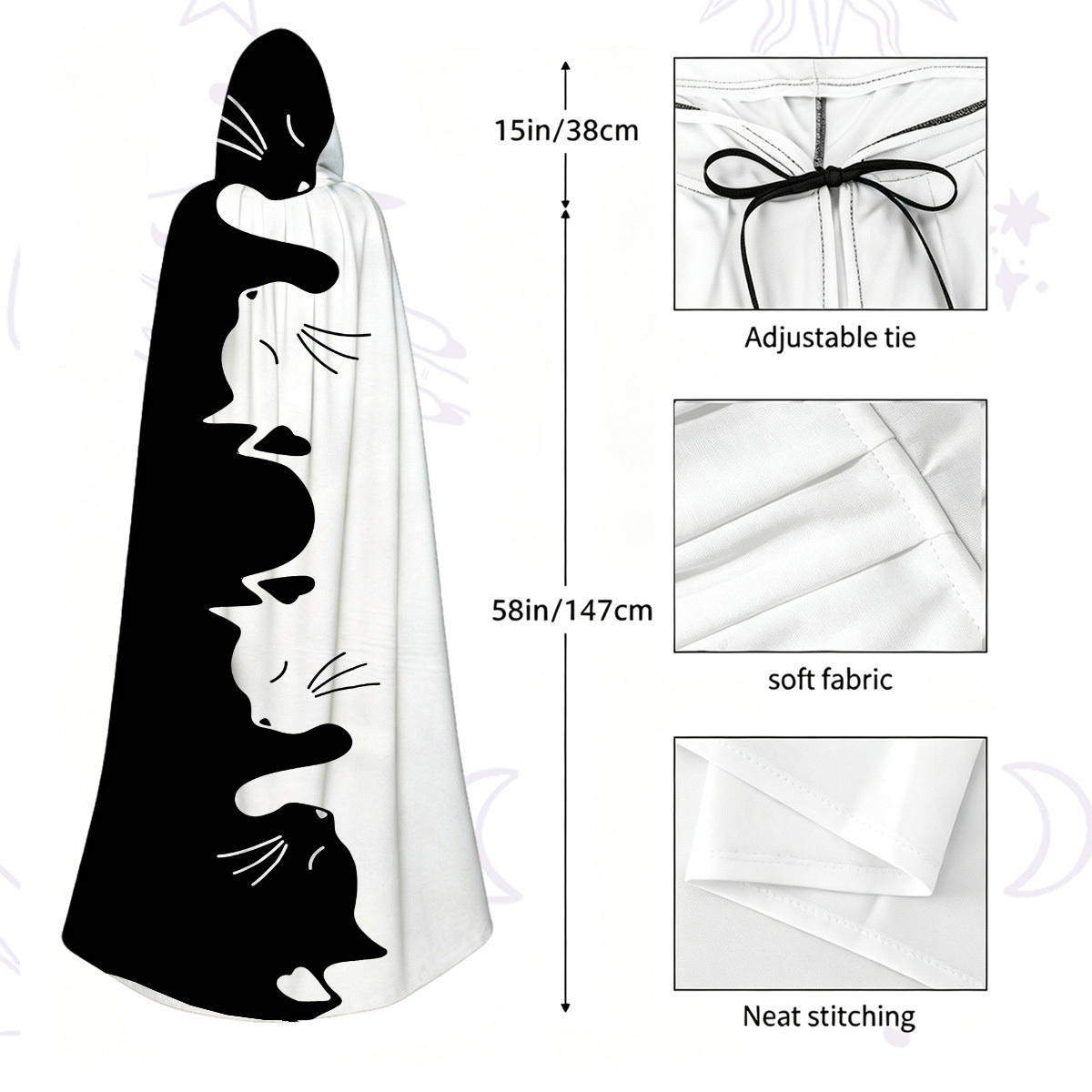 Purplehecate Yin Yang Cat Lover Hooded Cloak