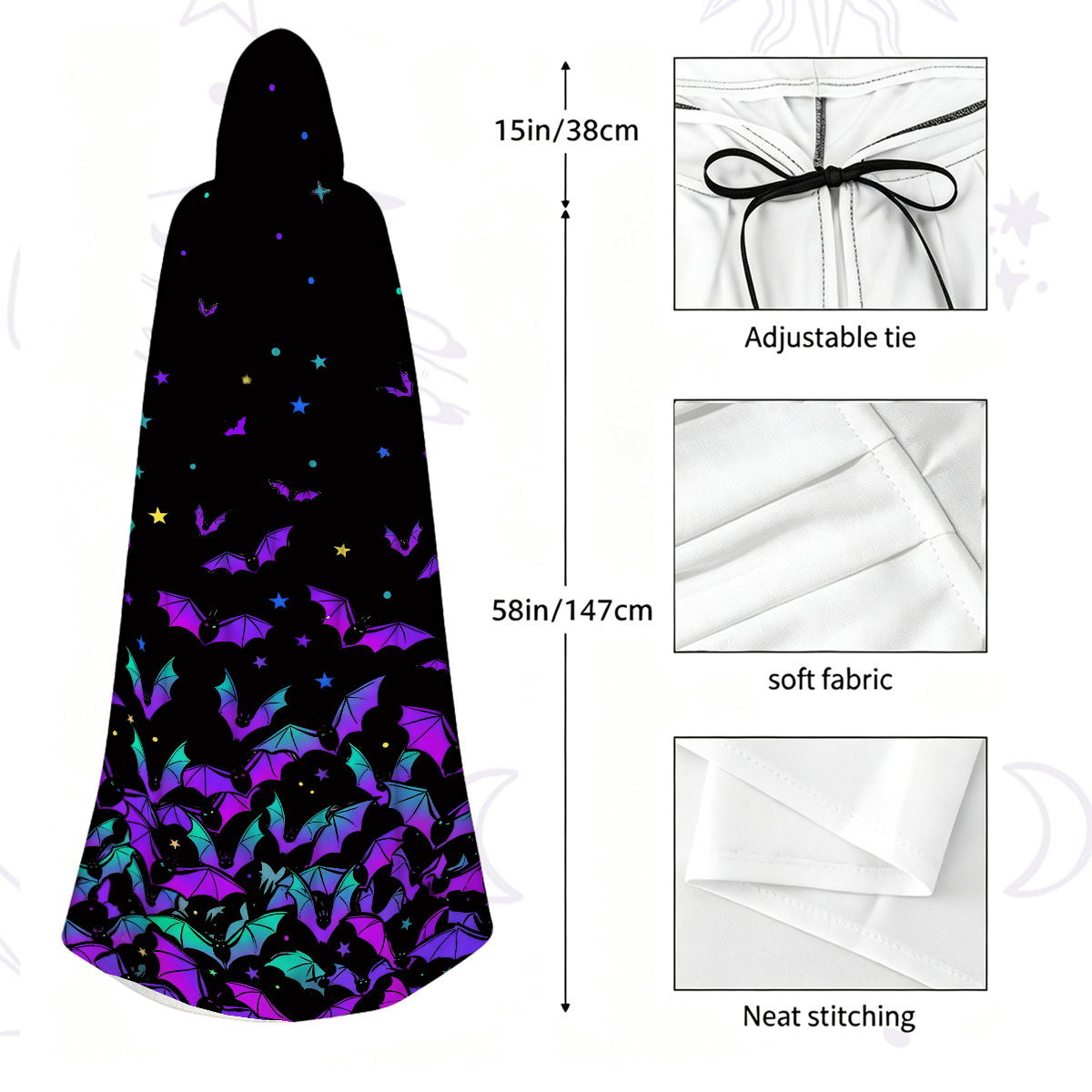 Purplehecate Rainbow Bat Hooded Cloak
