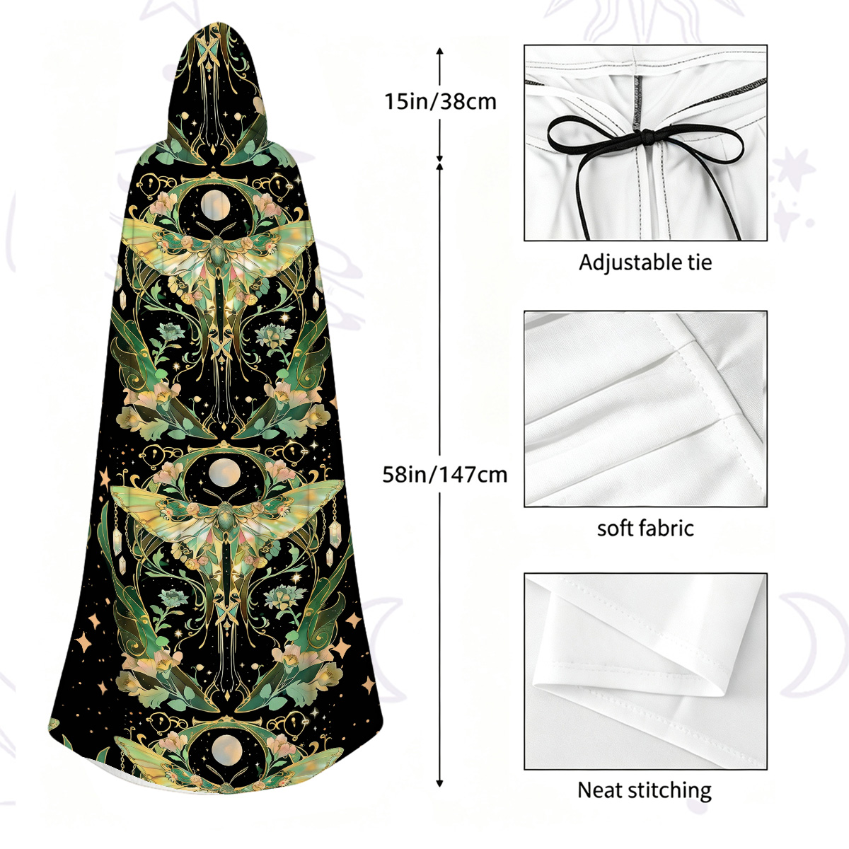 Purplehecate Moon Moth Rave Hooded Cloak