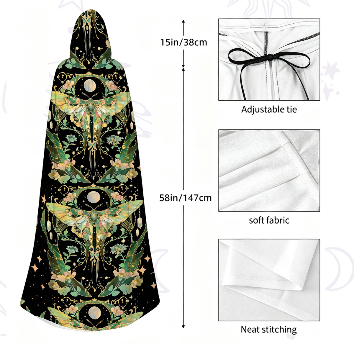 Purplehecate Moon Moth Rave Hooded Cloak