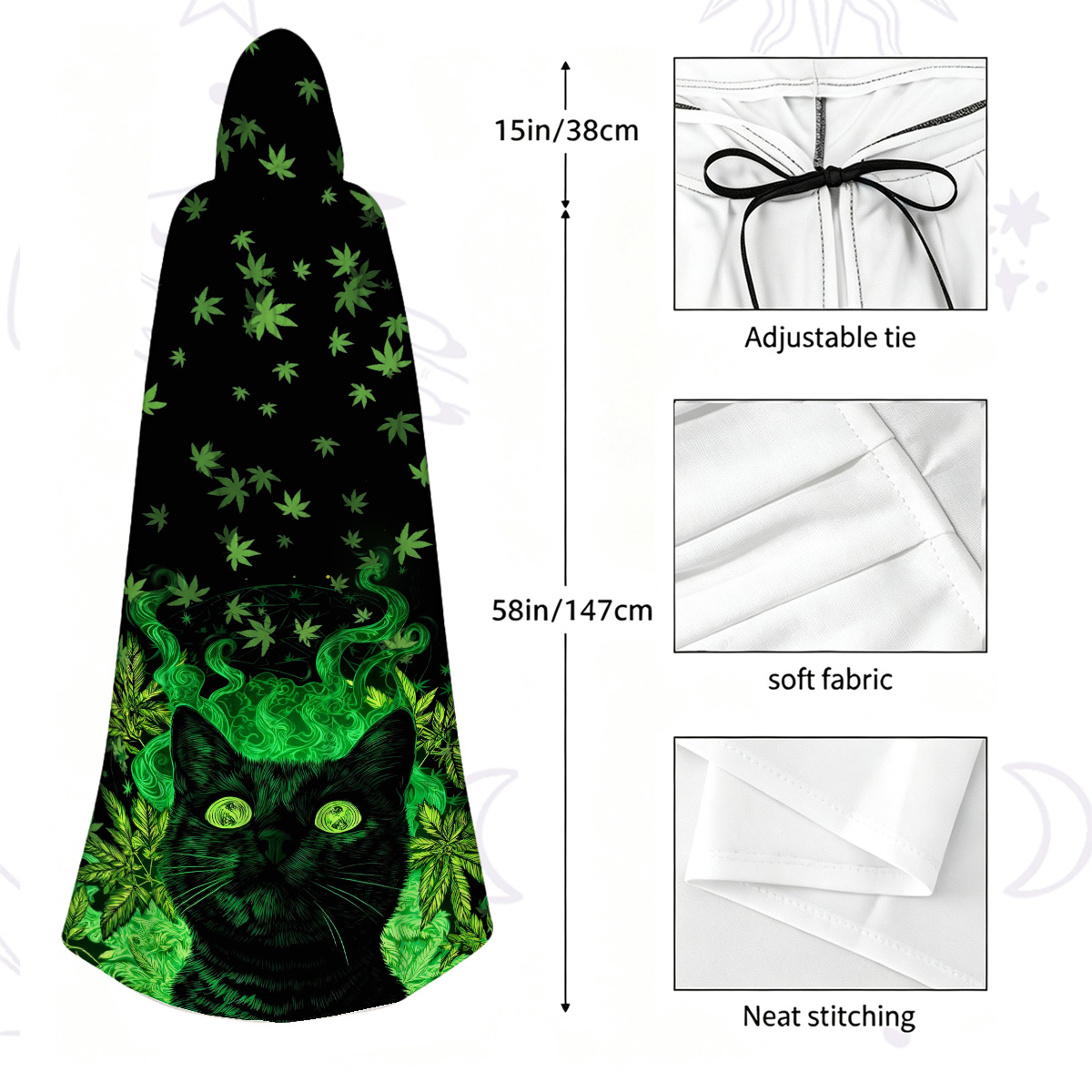 Purplehecate Trippy Glow Cat 420 Vibes Hooded Cloak