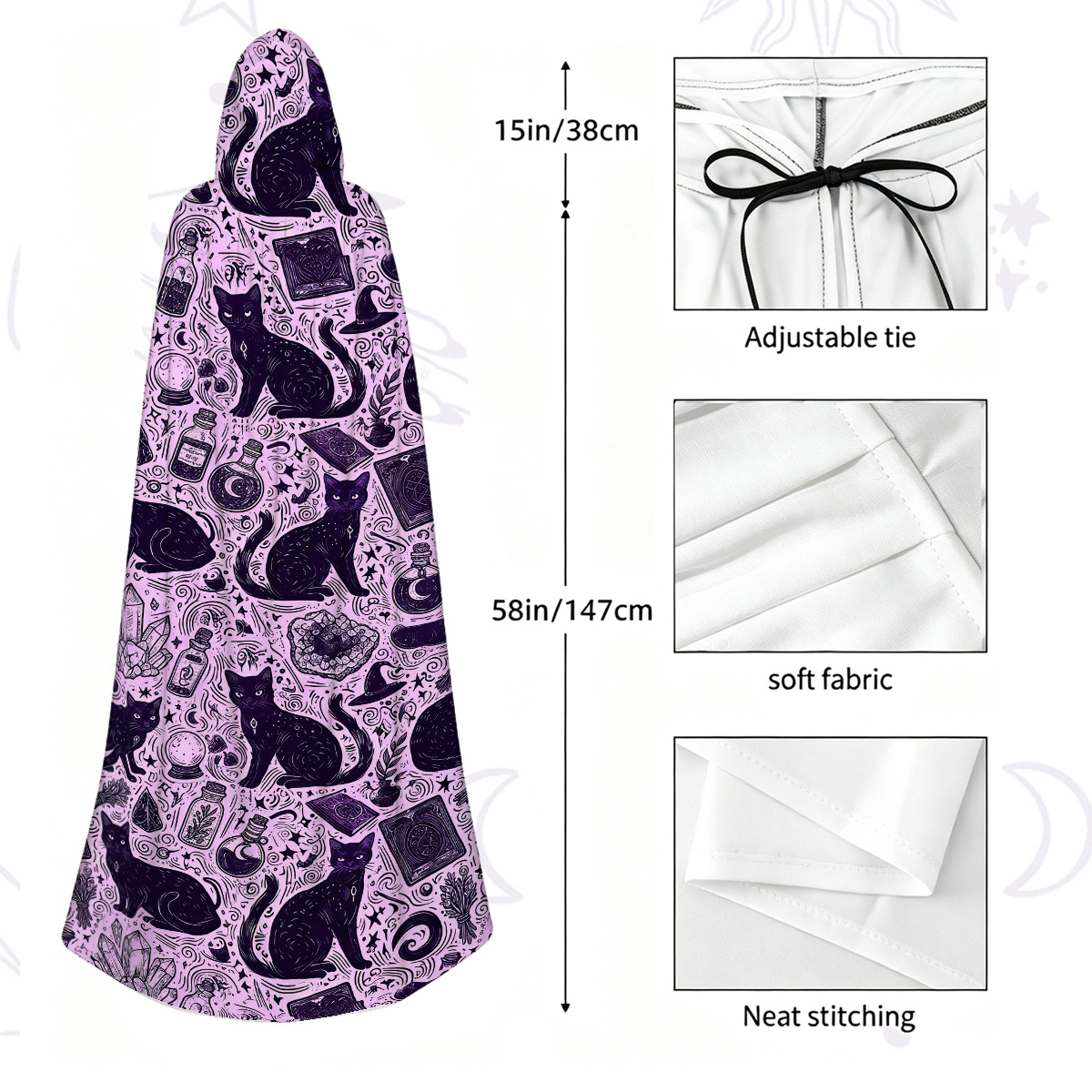 Purplehecate Midnight Black Cat Witch Potion Hooded Cloak