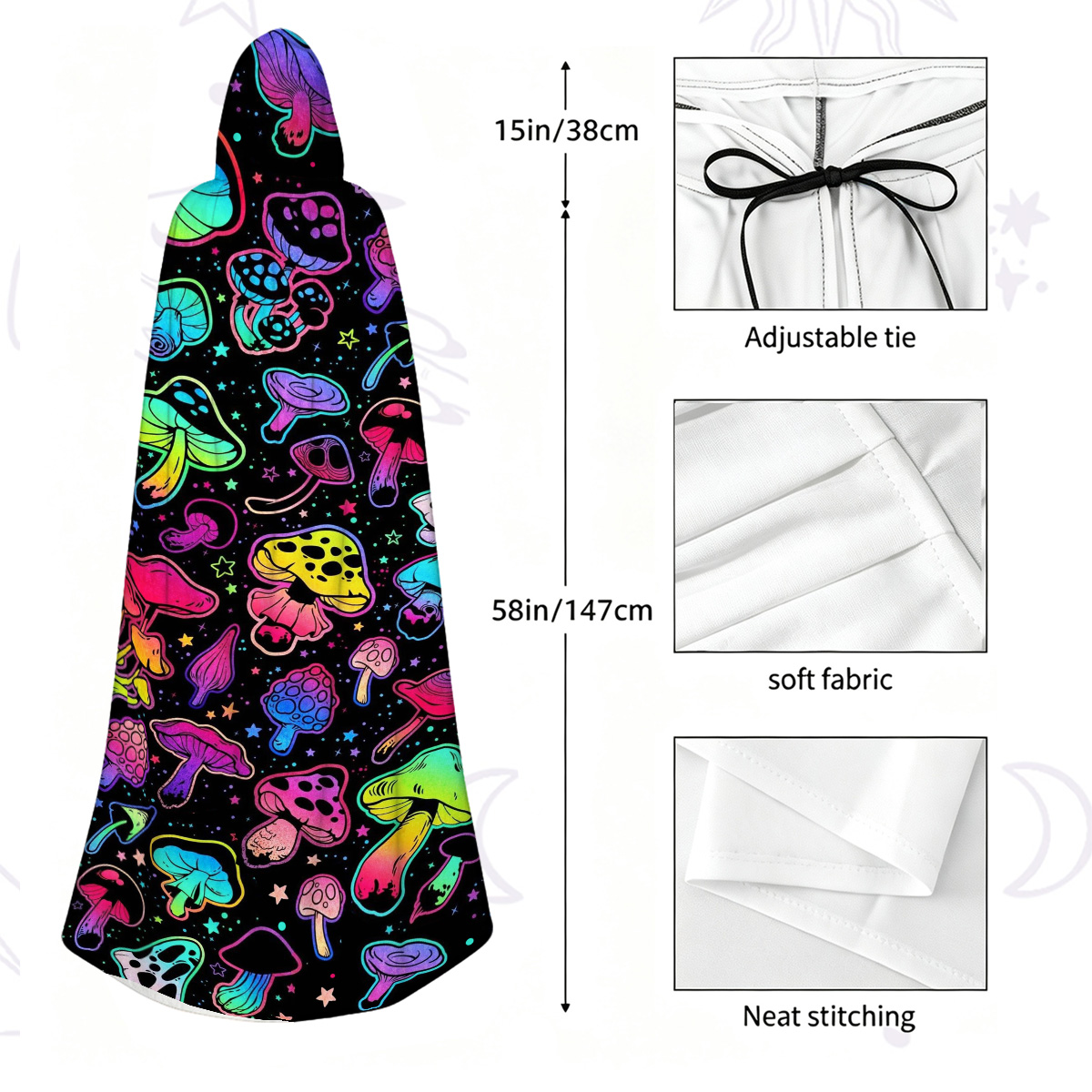 Purplehecate Psychedelic Mushroom Rave Hooded Cloak