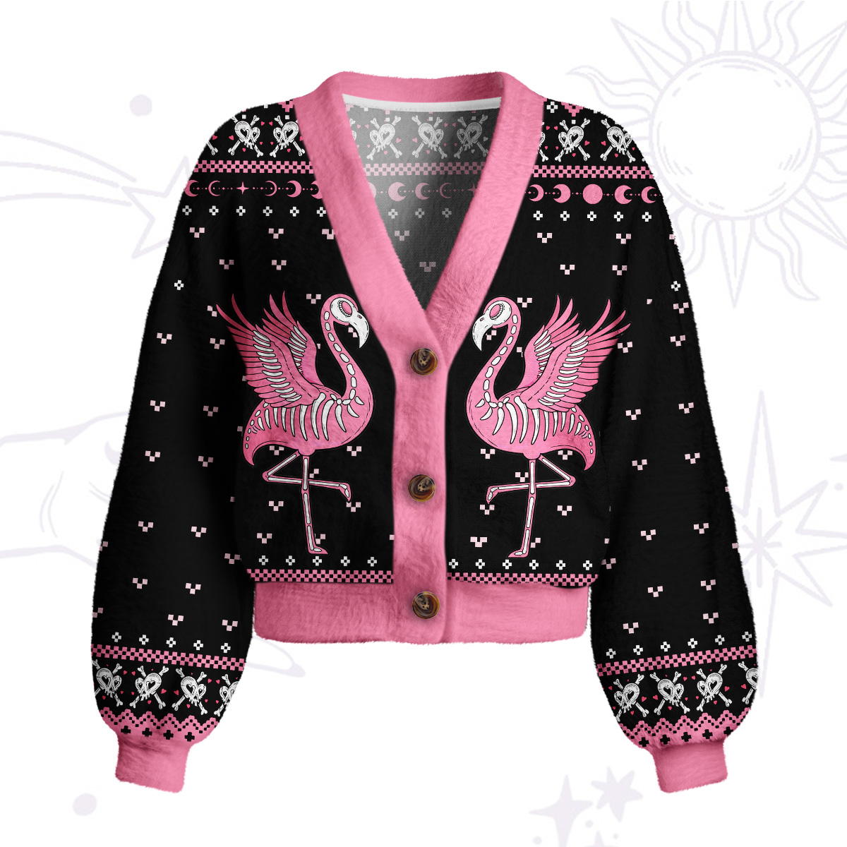 Purplehecate Witchy Pink Flamingo Skull Cardigan Sweaters
