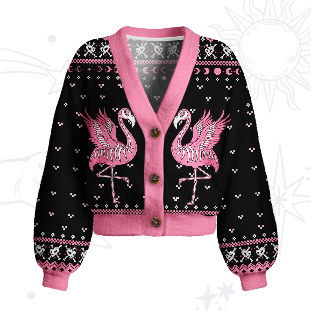 Purplehecate Witchy Pink Flamingo Skull Cardigan Sweaters