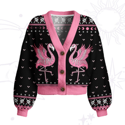 Purplehecate Witchy Pink Flamingo Skull Cardigan Sweaters