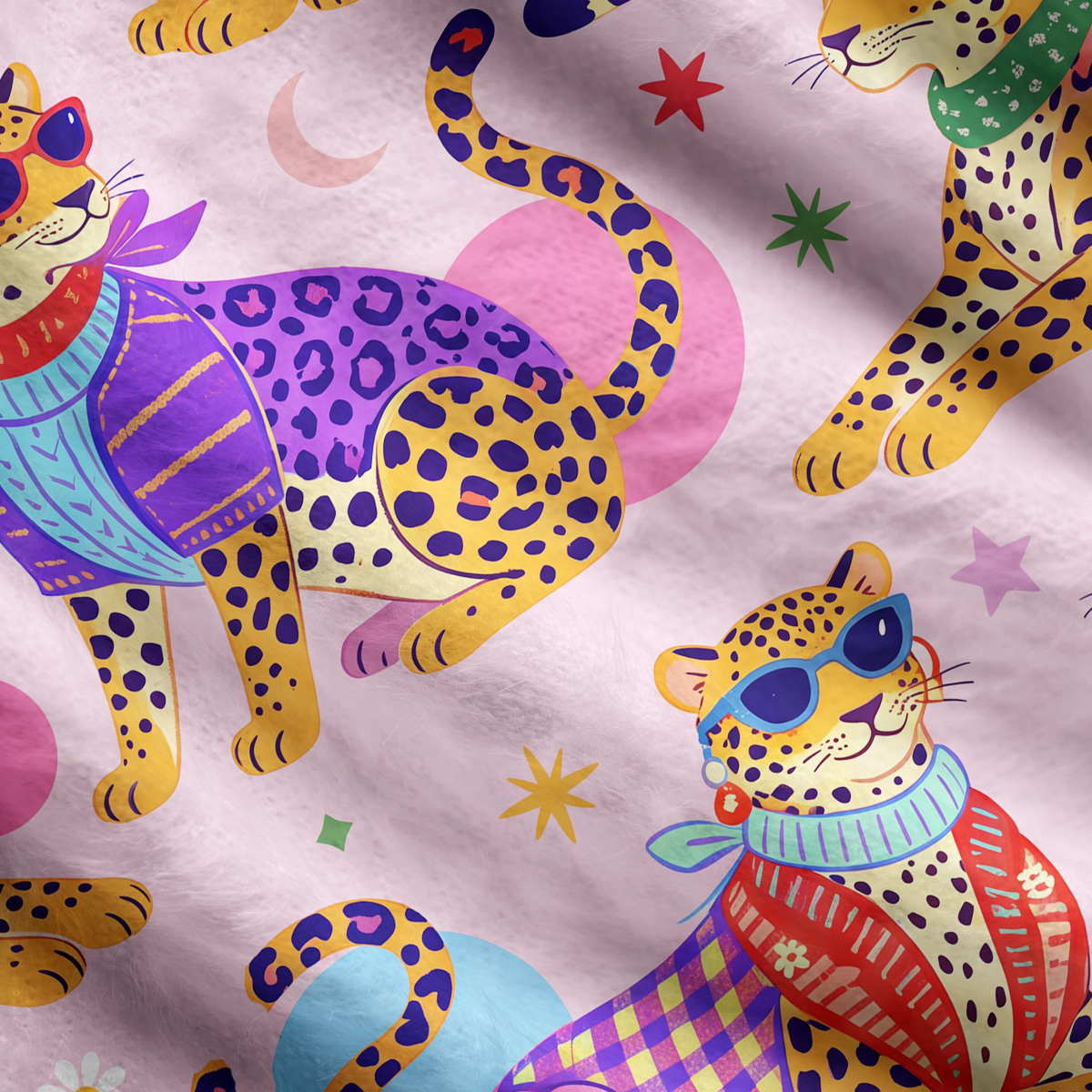 Purplehecate Groovy Jungle Rainbow Leopards Ugly Cardigan Sweaters
