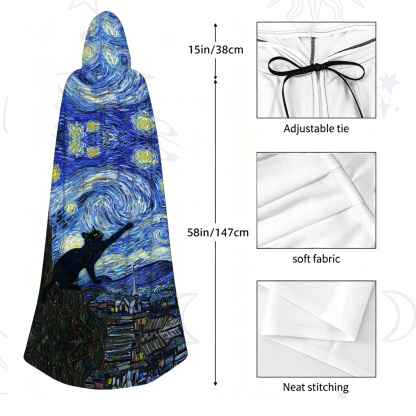 Purplehecate Witch Cat Under the Starry Night Hooded Cloak